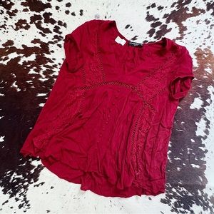 NWT INTHEBEGINING Red Lace Boho Blouse Sz Medium